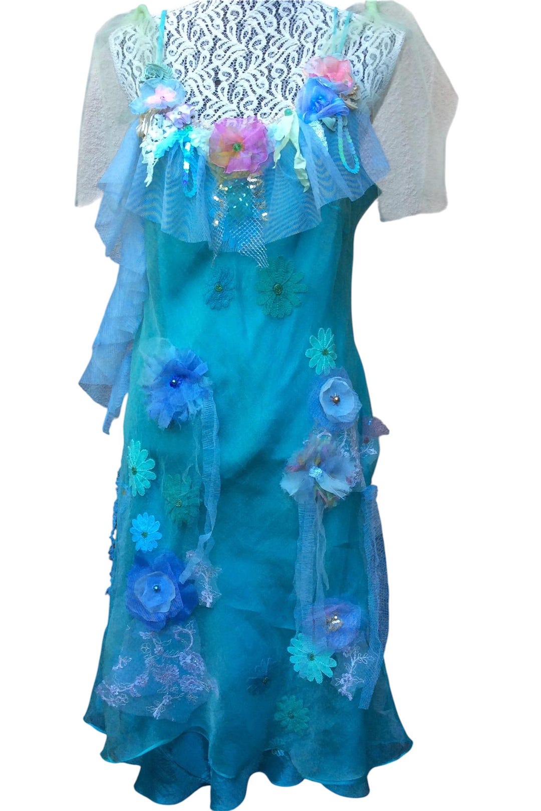 turquoise fairy dress Medieval Renaissance Costume Gradient Fairy Dress Retro Elegant Elf Strapless Dress daizbella