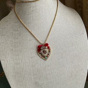 Heart Pendant w/ gold tone chain Handmade