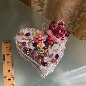 Vintage  Jewelry  Music Box Heart handmade decoration beads crystals Home decor