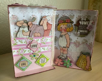 Shadow box Paper Doll Magnet Dolly Dingle Hand made Home decor Toy