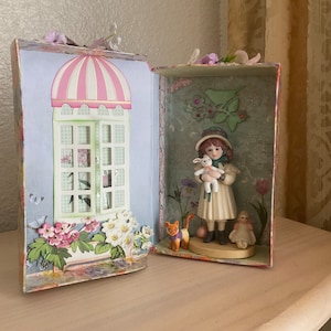 Shadow box Art Diorama Spring Vintage Doll B&J art designs Figurine Home decor Handmade