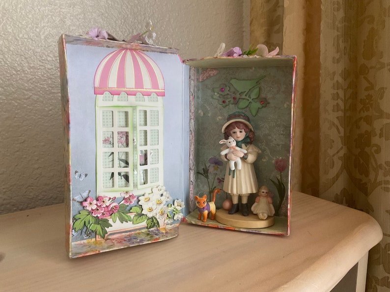 Shadow Box Art Diorama Spring Vintage Doll B&J Art Designs Figurine
