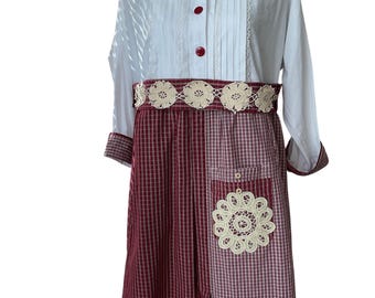 Country Style Dress Upcycled Boho handmade Sz L/ M cotton