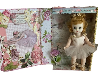 Vintage Madame Alexander Puppe 8 "BALLERINA BENT KNEES in handgemachter dekorativer Box Sammlerstück