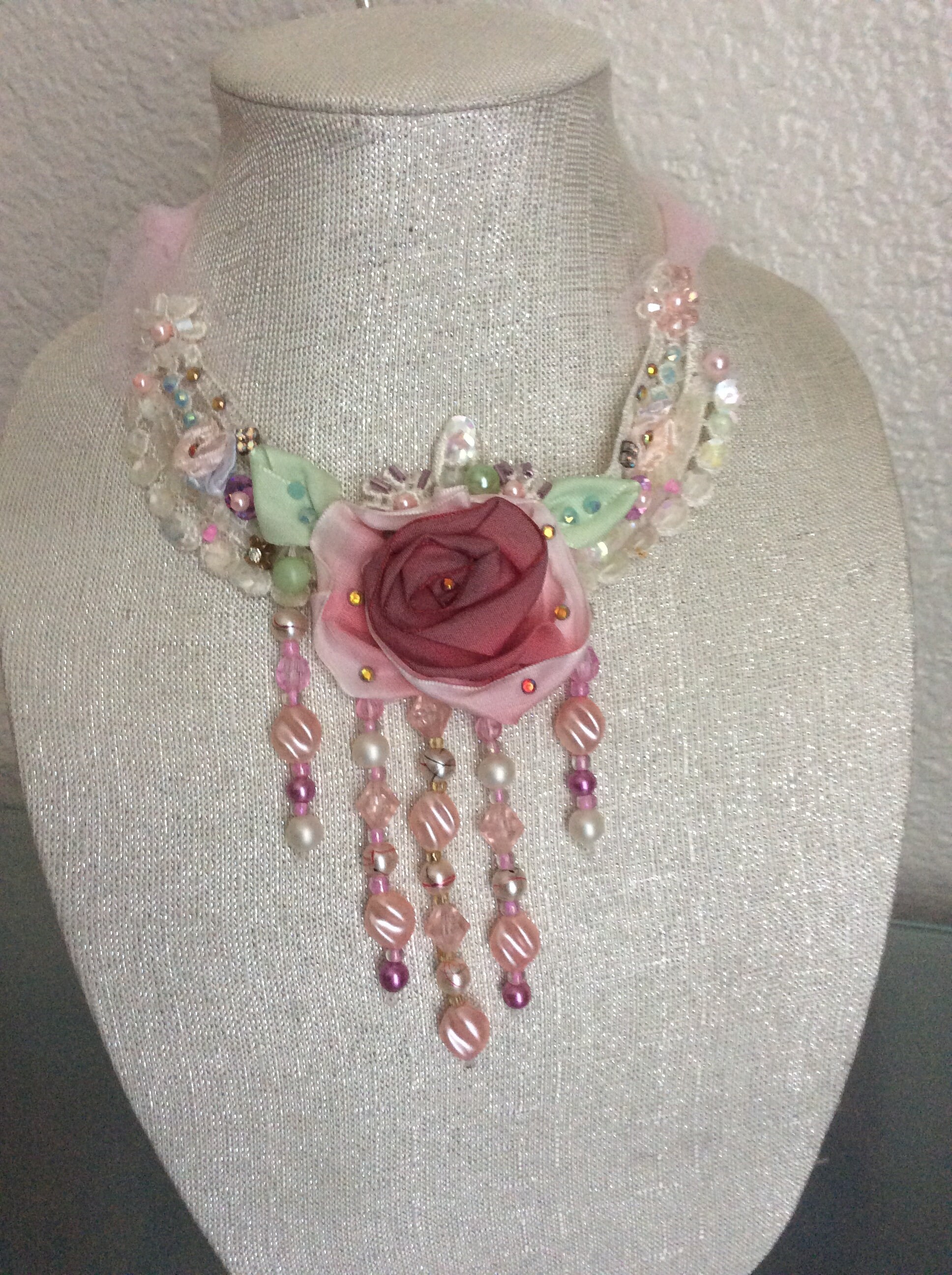 Necklace Pendant Shabby Chic Bohemian Handcraft Chocker Rose