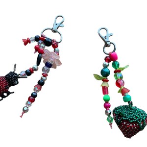 Keychain /charms bag beadwork strawberry, ladybug, Handmade accessories purse charms