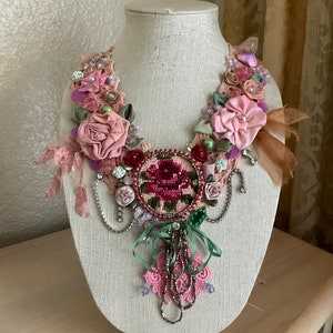 Altered couture Necklace Bohemian Shabby Chic Style Handmade