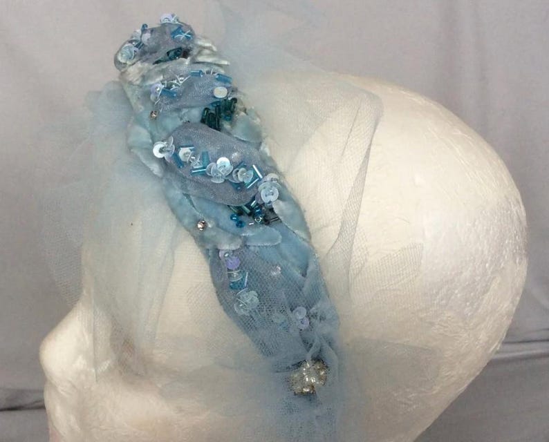 Headband Blue handmade Beadwork Accessories image 2
