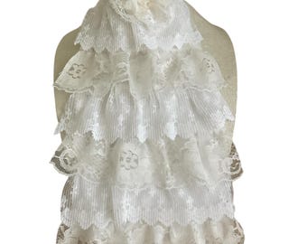 Ruffle Lace Collar Jabot Neck White detachable Victorian style Handmade