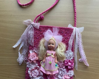 Fancy Artsy Crossbody mini  Pink bag Little sister Barbie Upcycled Handmade