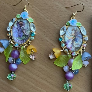 Boucles d'oreilles pendantes Fée Altered couture Shabby chic Fait main
