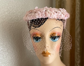 Vintage Lady Pillbox Hat Pink Flowers