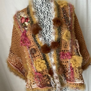 Autumn Artsy Shawl Scarf Wrap Warm  Handmade Crochet Mixed  Boho