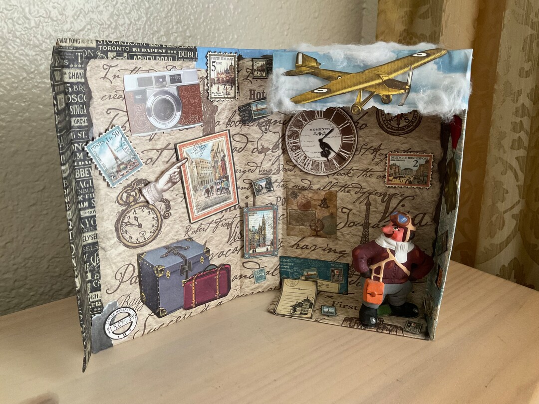 Pilot Shadow Box Pilot Traveler Vintage Style Shadow Box Diorama Handmade Home Decor ...