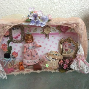 Miniature Doll Room Vintage elements doll house shadow box Handmade  collectible home decor