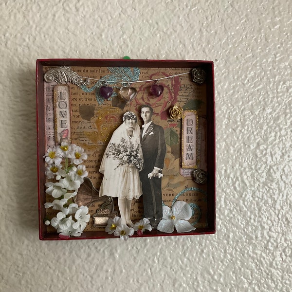 Art Shadow Box Diorama Wedding Mixed media Handmade Home Decor wall