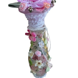 Pink Rose - Decorative Bottle Shabby Chic Home decor Handmade