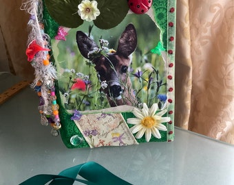 Junk Journal Animals/Botanical/ Nature Mixed Handmade Fabric cover Scrapbooking