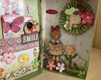 Shadow box Paper Doll  Little Tootsie magnet Hand made Home decor Toy collectible