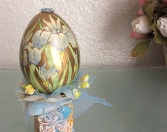 Vintage Easter Egg Irises  Handcraft Hand painte Shabby Chic  Home decor