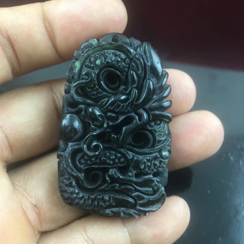 Natural AAA Dark Black Green Jadeite Jade Dragon Pendants Etsy