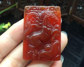 Natural AAA red agate jade pendant good luck horse pendant