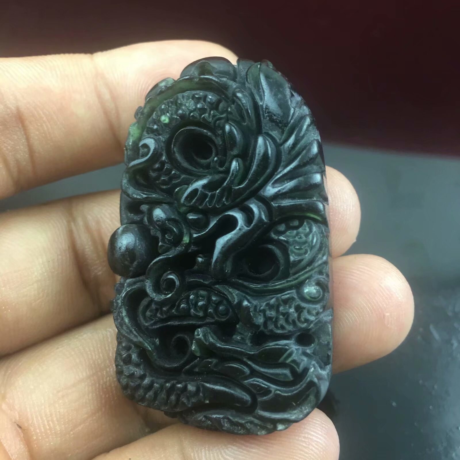 Natural AAA dark black green jadeite jade dragon pendants | Etsy