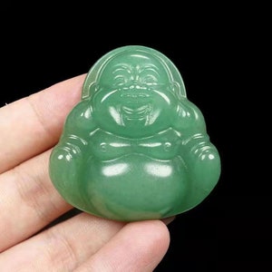 Natural jade AAA light dark green jadeite jade color oval Laughing Buddha charm good luck pendant necklace