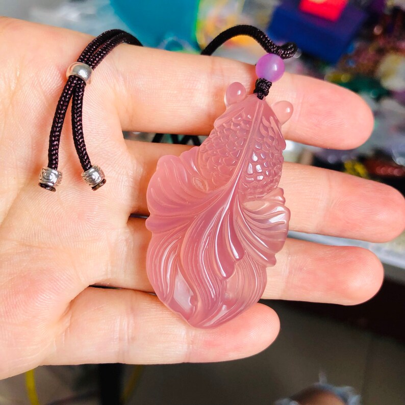 Natural AAA Pink Jadeite Jade Goldfish Pendants Necklace Etsy