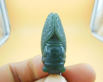 Natural jade deep green jadeite jade cicada pendants necklace