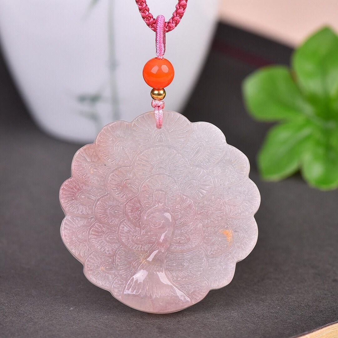 Natural AAA White and Pink Jadeite Jade Peacock Good Luck Etsy