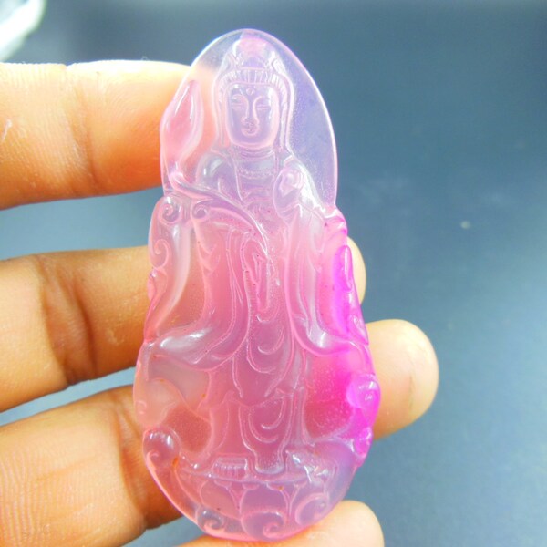 Rose naturel jade sculpté Bouddha rieur chance guanyin pendentif