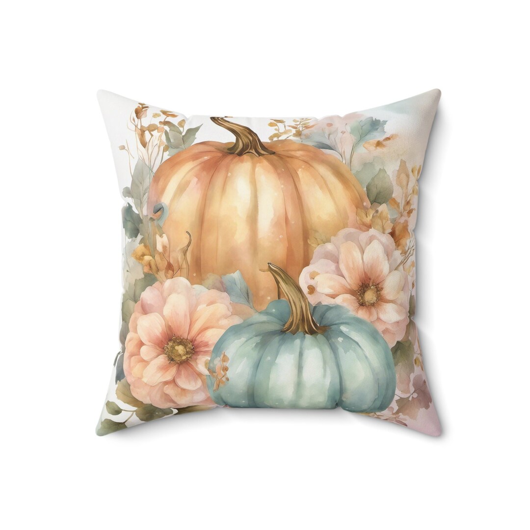 Beautiful Blue and Orange Thanksgiving Pumpkins Includes Pillow Cover