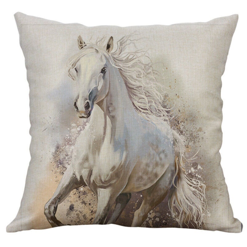Beautiful White Horse Pillow Cover 18 x 18