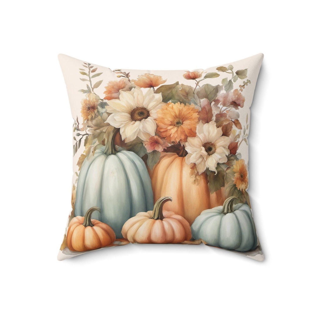 Beautiful Blue and Orange Thanksgiving Pumpkins Includes Pillow Cover