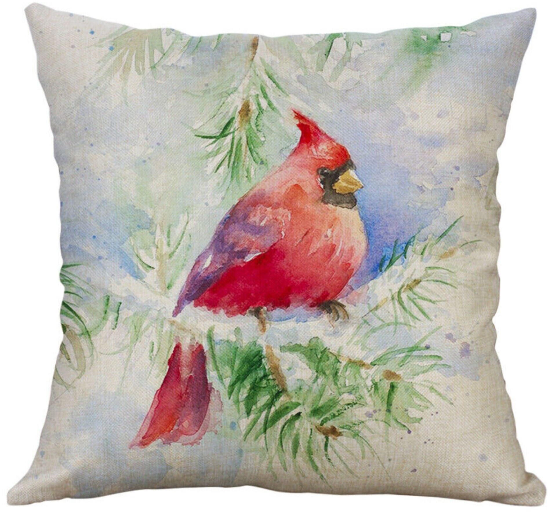 Christmas Bird Pillow Covers and Inserts, Winter Throw Pillow, Winter Tits  on Pine Cardinal Holly, Christmas Home Decorations Accent Pillows 