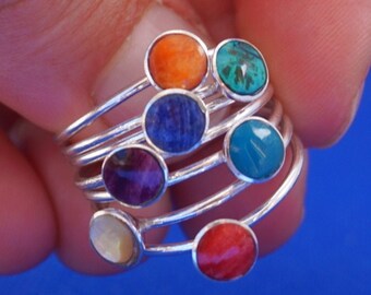 7 chakra stones sterling silver ring