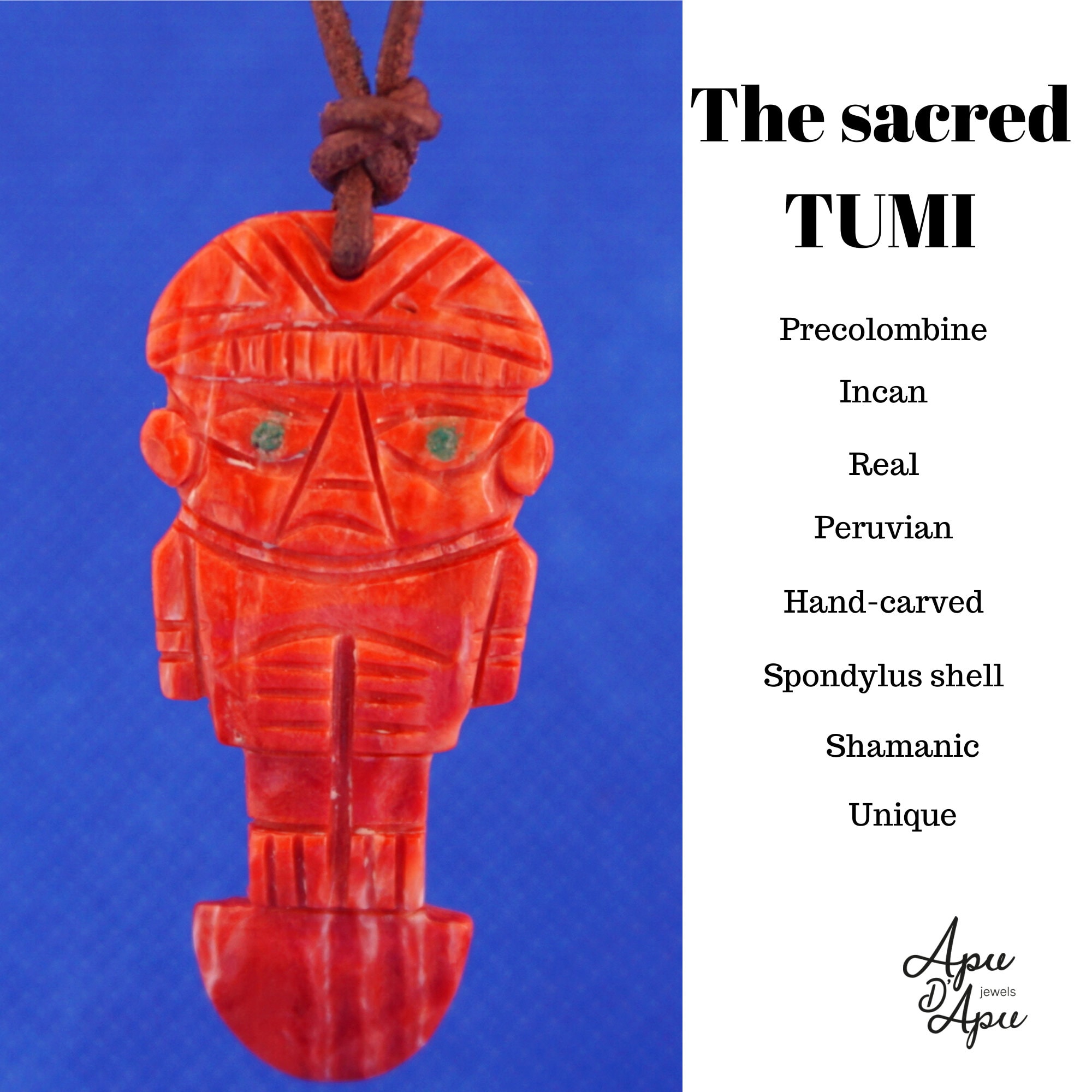 tumi pendant | inca necklace | shaman symbol | hand carved spondylous shell | medicine man jewelry | unique jewelry| handmade in Peru