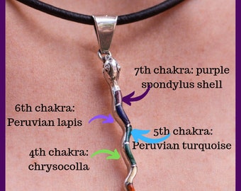 kundalini serpent necklace | chakra pendant silver | chakra stones jewellery | yoga symbol jewelry | necklace for yoga addict