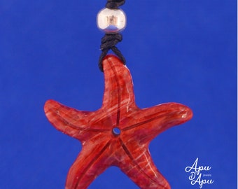 starfish necklace sea star pendant of real coral on leather cord hand carved spondylus pendant unique beach jewelry for bridesmaid