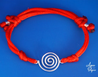 pachamama bracelet, tiny red string bracelet with inca symbol of love and prosperity