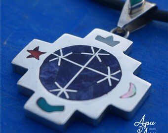 Handmade Chakana Pendant, 950 Silver, Pleiades Starseed, Peruvian Jewelry