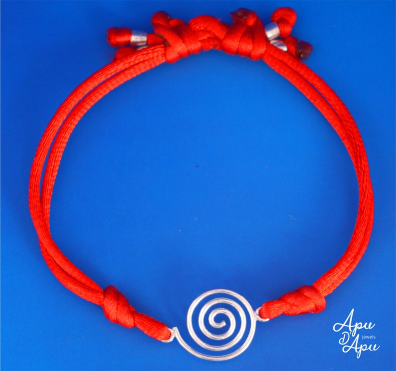 pachamama bracelet, tiny red string bracelet with inca symbol of love and prosperity image 2