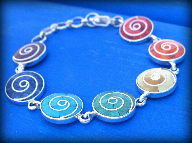 Inca symbol of mother earth pachamama bracelet spiritual jewellery 7 chakra bracelet peruvian silver jewelry yoga jewelry