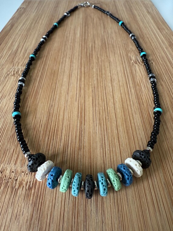 Men's Semi-precious Stone Necklace, Lava Stone Jewelry, Howlite