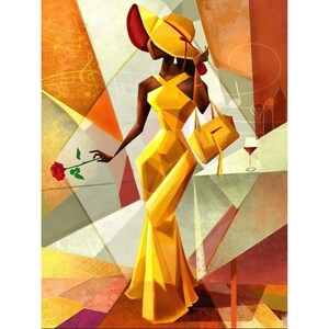 Lámina artística de Black Queen: Vestido amarillo, Cubismo contemporáneo (18x24)
