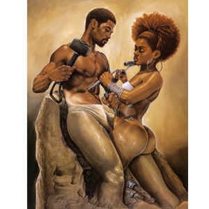 Made 4 Each Other /  Wak / Kevin A Williams / African American Art / Black Art / African American Romantic Art / Black couple love /UNFRAMED