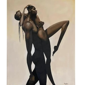 Take Me Away / Manasseh Johnson / African American Art / black Art / Black Love / Black couple love / Romantic Art / UNFRAMED