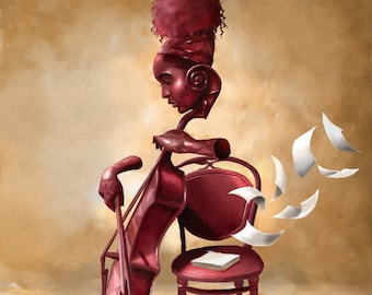 The Solo Cellist / Salaam Muhammad / African American Art / Black Art / Musical Artwork / UNFRAMED