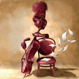 The Solo Cellist / Salaam Muhammad / African American Art / Black Art / Musical Artwork / UNFRAMED